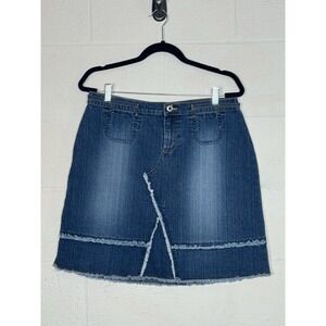 Vtg Carolina Blues Raw Hem Boho Festival Jean Denim Mini Skirt Size 14